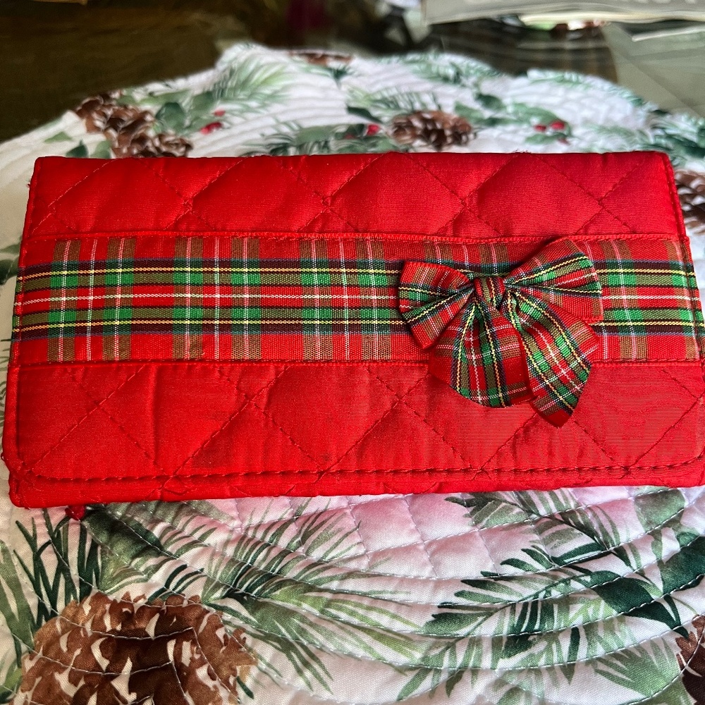 Holiday wallet - Christmas /holiday theme - quilted with cute bow